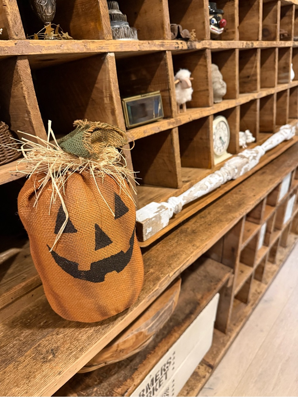 Handmade Jack-O'-Lantern Burlap Pumpkin Decoration - Orange & Black - Picture 2 of 14